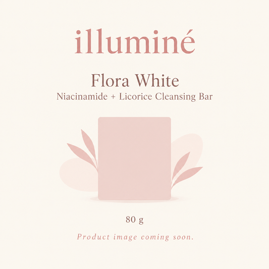 Illustrative placeholder for illuminé Flora White niacinamide and licorice cleansing bar, 80 g; product image coming soon.